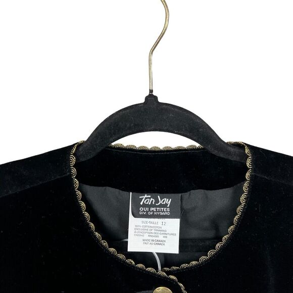 Tan Jay Womens 2 Pcs Suit Blazer and Skirt Velvet Gold Thread Trim Black 12/14 - Picture 3 of 9